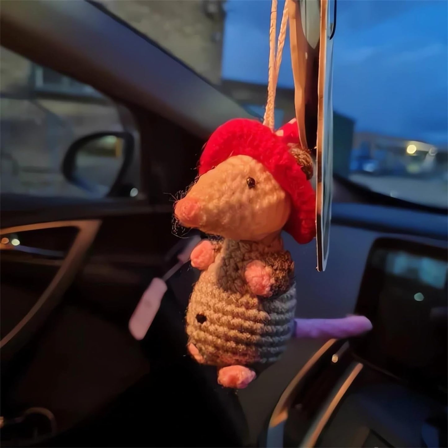 atcryih 2024 New Possum Car Charm, Handmade Crochet Knitted Possum Car Pendant, Opossum Gifts Rearview Mirror Accessory Swinging Car Ornament, Cool Car Dashboard Decorations (A-Down)
