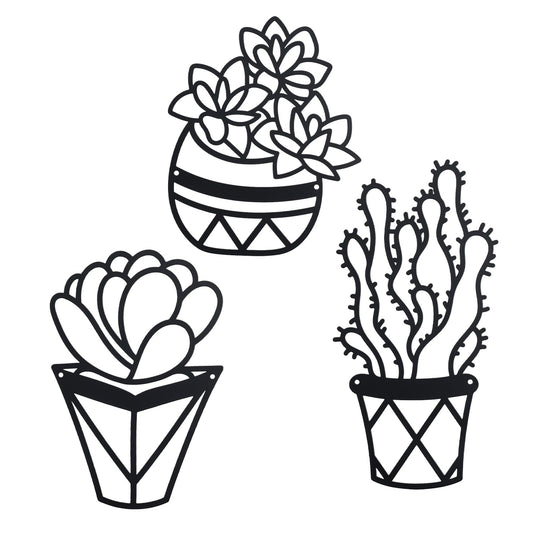 OYEFLY Cactus Metal Wall Art,Modern Metal Wall Decors Plant (3 Pcs)