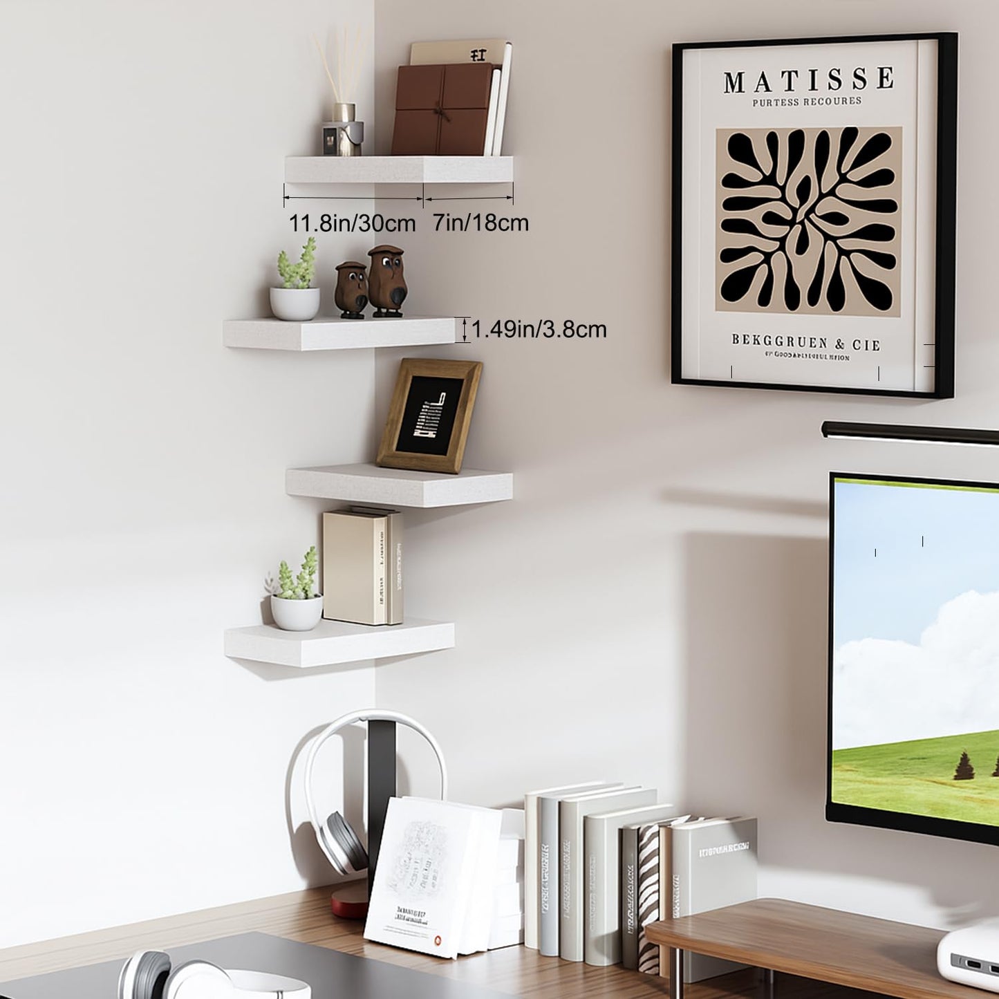 Mifurn Floating Shelves for Wall White Shelves Bathroom, Bedroom and Living Room, Wall Shelves & Book Shelf, Hanging Shelf, Modern Wooden Wall-Mounted Small Floating Shelf, 12x7x1.5 in, Set of 2