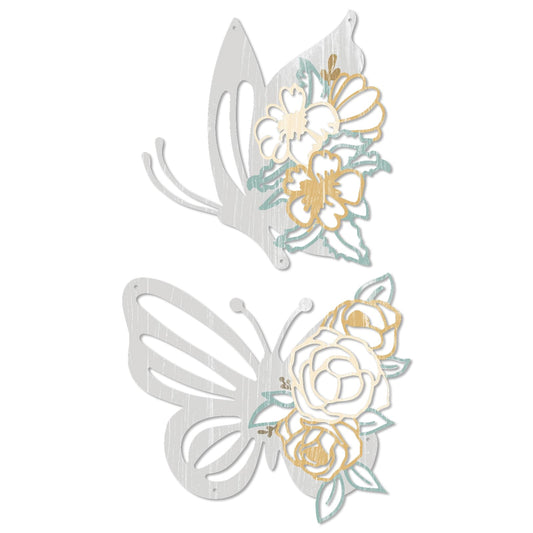 Putuo Decor 2 Pieces Butterfly Metal Wall Decor Floral Iron Wall Sculptures Modern Minimalist Butterfly Flower Wall Art for Living Room Bedroom Hallway Kitchen Bathroom Home Decoration