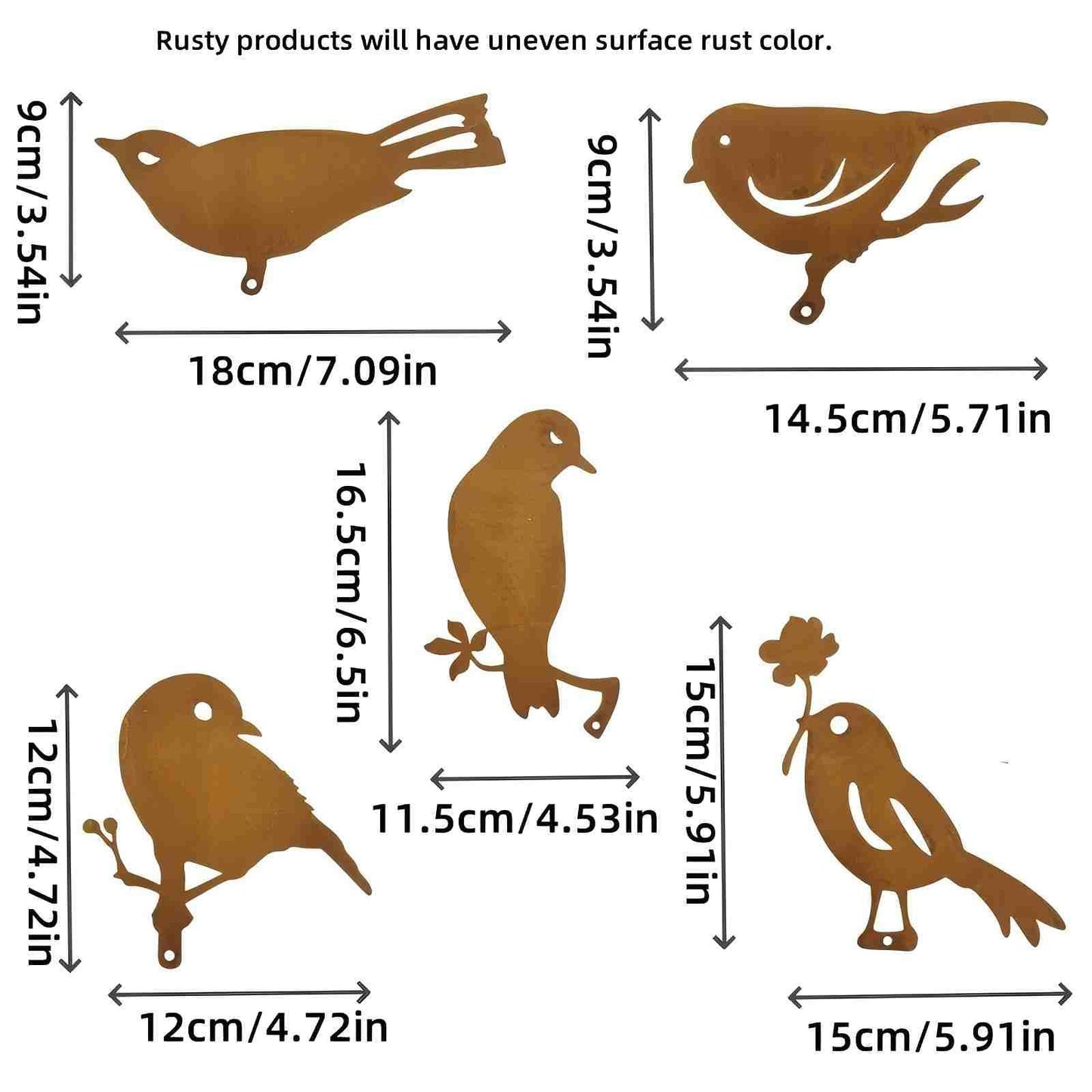 JDHTMTCBGX 5PCS Rusty Metal Bird Garden Decor, Spring Yard Art Decorations for Outdoor Fence, Lawn & Patio – Unique Outdoor Ornaments