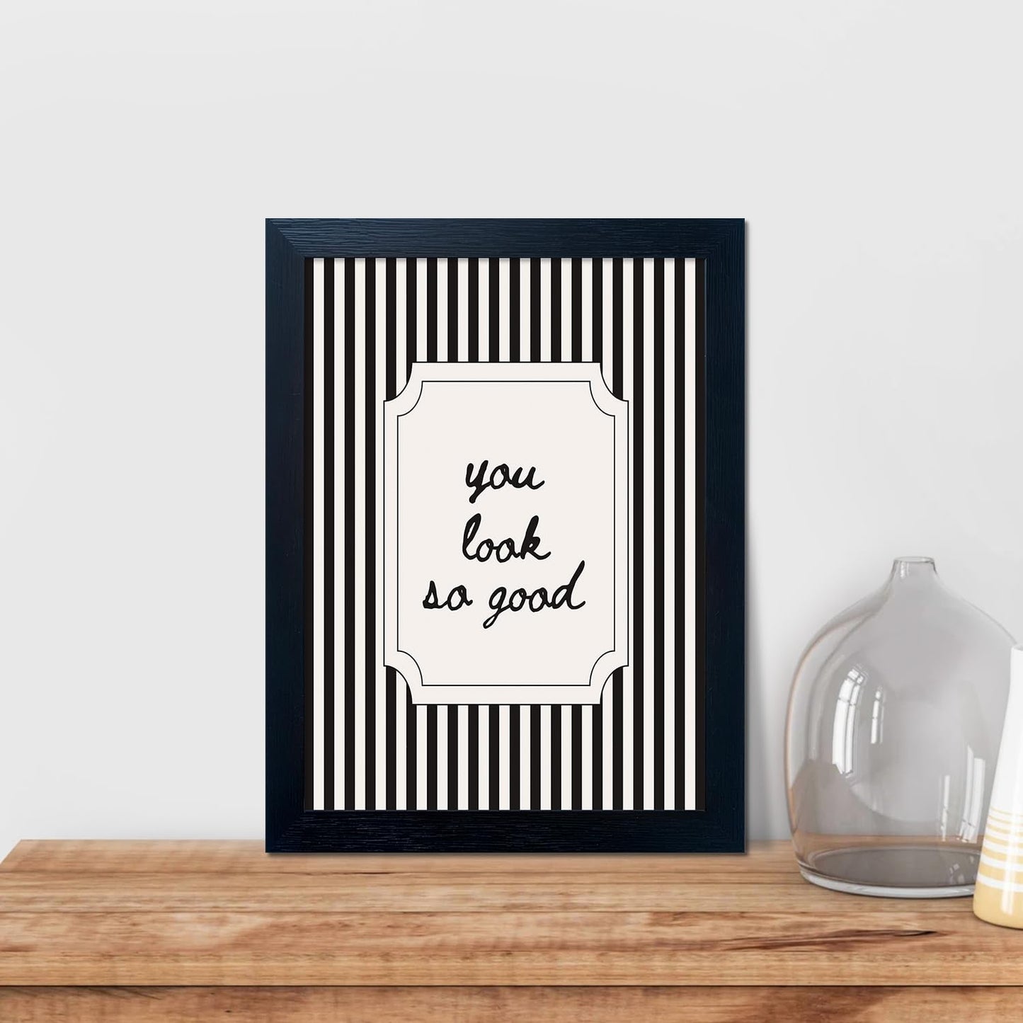 Black and White Bathroom Wall Art You Look So Good Framed Black Striped Bathroom Decor Modern Minimalist Canvas Print Painting Artworks for Wall