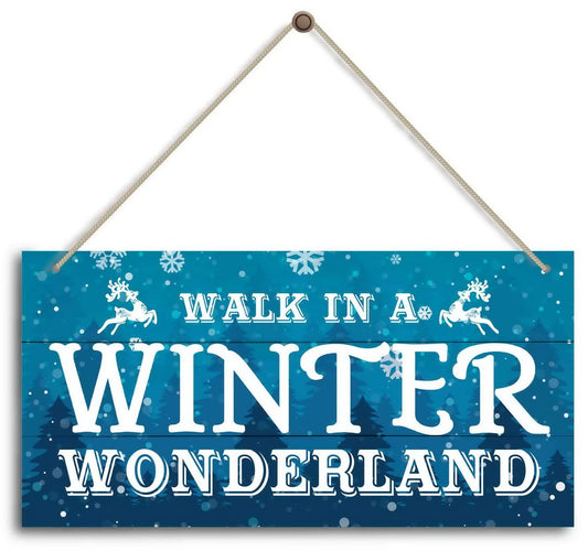 Christmas Door Sign Decor, Walk in a Winter Wonderland, Winter Seasonal Christmas Wall Art Hanging Wooden Sign Merry Xmas Holiday Decorations for Home Outside Indoor