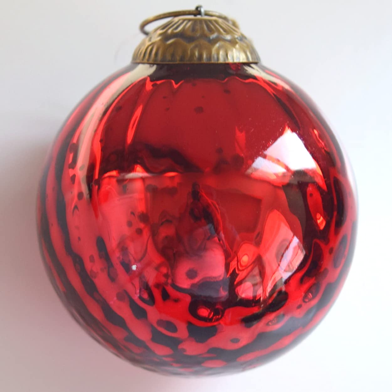 Set of 4 Red Mercury Glass Ornaments (3.15" Antique Embossed Ball) Perfect for Christmas Tree, Hanging Holiday Decoration, Gifts & Home Decor