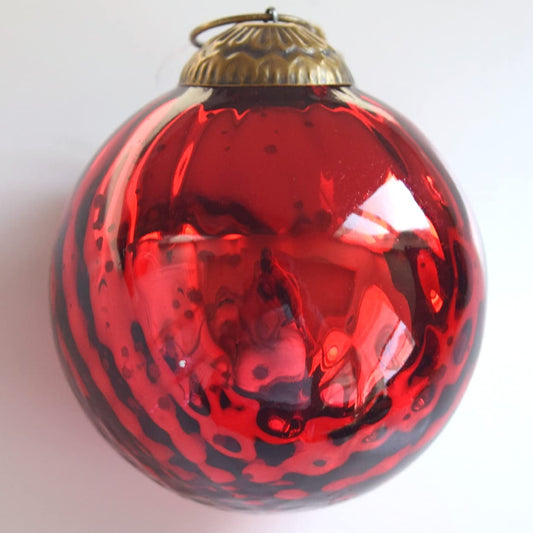 Set of 4 Red Mercury Glass Ornaments (3.15" Antique Embossed Ball) Perfect for Christmas Tree, Hanging Holiday Decoration, Gifts & Home Decor