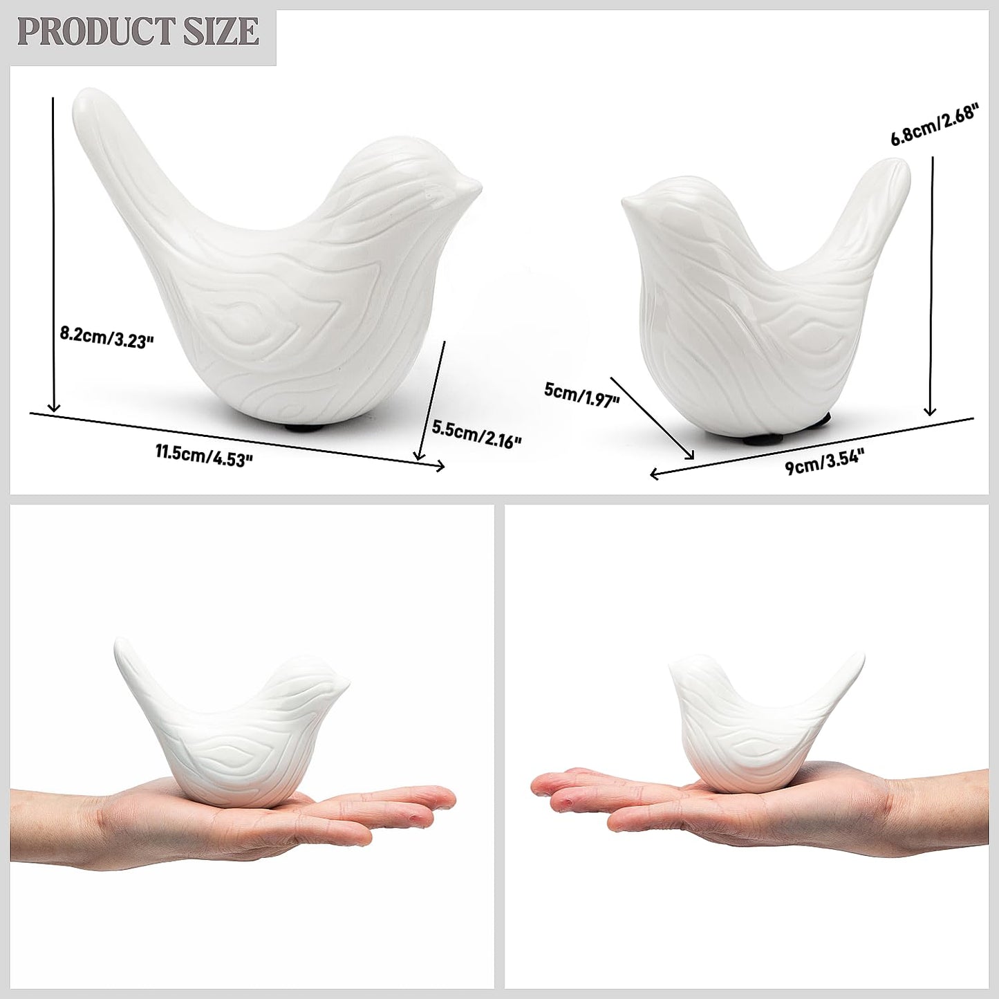 FANTESTICRYAN Set of 2 Small Ceramic Birds Statue, Home Decor Modern Style Animal Sculptures, Decorative Figurine Ornaments for Office Desktop, Bookshelf, Coffee Table, Bedroom, Living Room, Cabinets