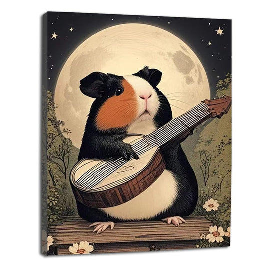 Berlun Vintage Framed Animal Wall Art for Bathroom - Funny Animal Canvas Prints Pictrues, Unique Guinea Pig Decor, Retro Aesthetic Painting for Living Room, Bedroom, Waterproof Home Decor Gifts for Family Member and friends 12x15" WY-12