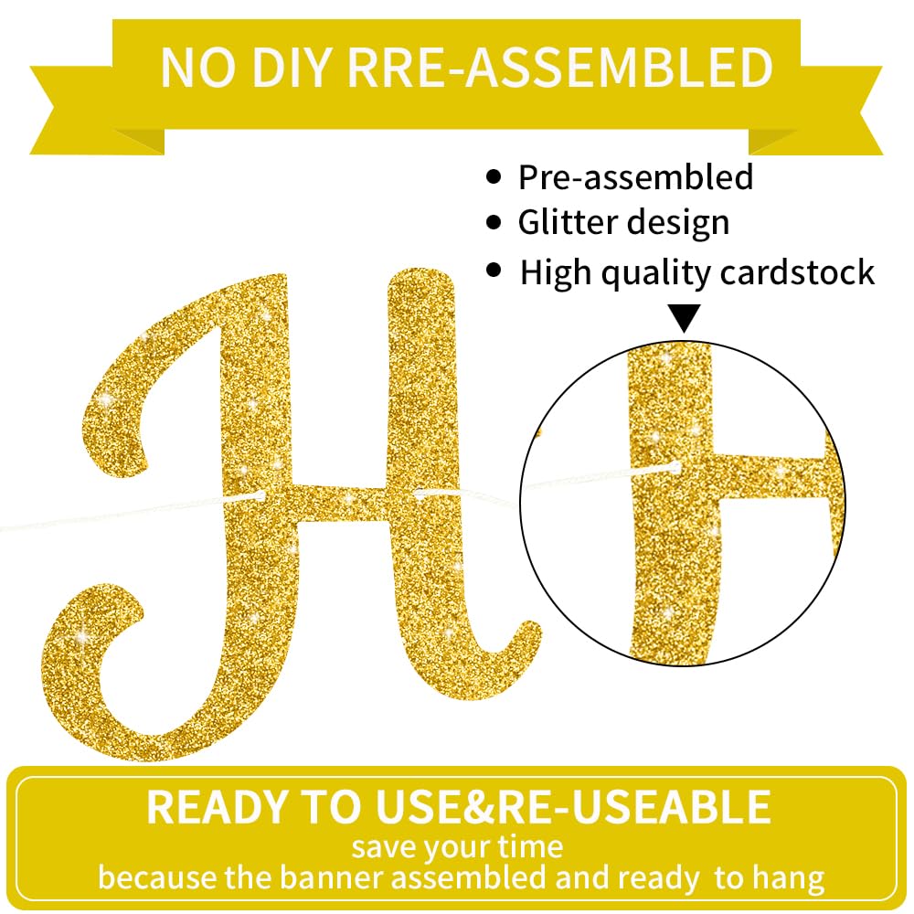 BEISHIDA Happy Birthday Banner - NO DIY,Gold 10Feet Pre-Strung-Glitter Birthday Sign Garland Backdrop Decorations for Women men Party