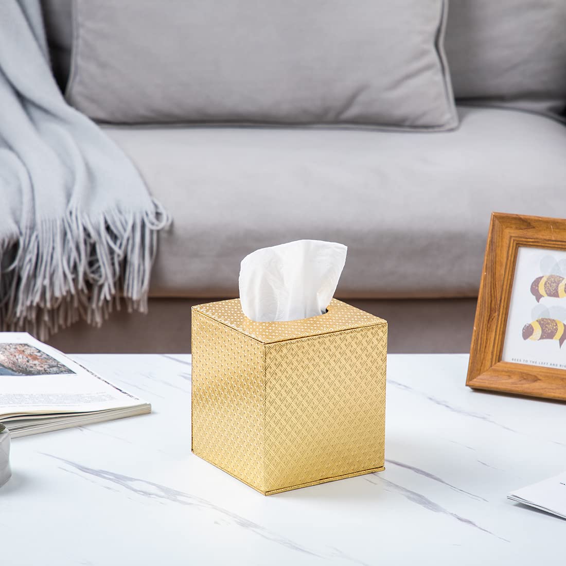 Gold Tissue Box Cover,Tissue Box Cover Square,Gold Tissue Box Holders,Tissue Holder for Bathroom Accessories,Bathroom Tissue Holders