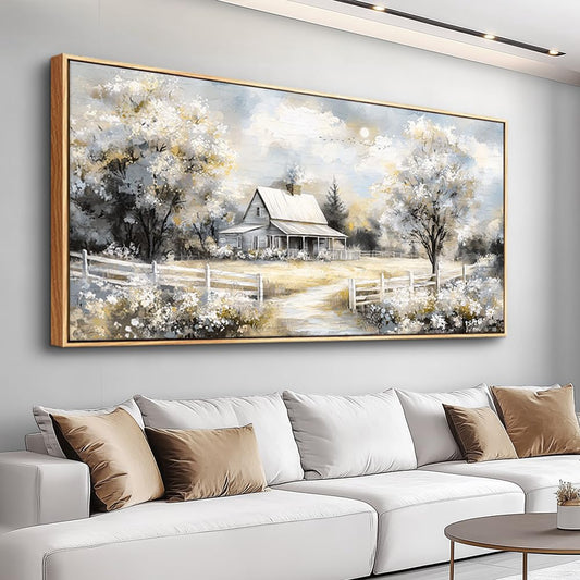 QIYILEXWART Large Wall Decor For Living Room Canvas Wall Art For Office Modern Wall Decorations For Bedroom Forest Cabin Landscape Painting Farmhouse Pictures Artwork Room Home Decor 24x48 In