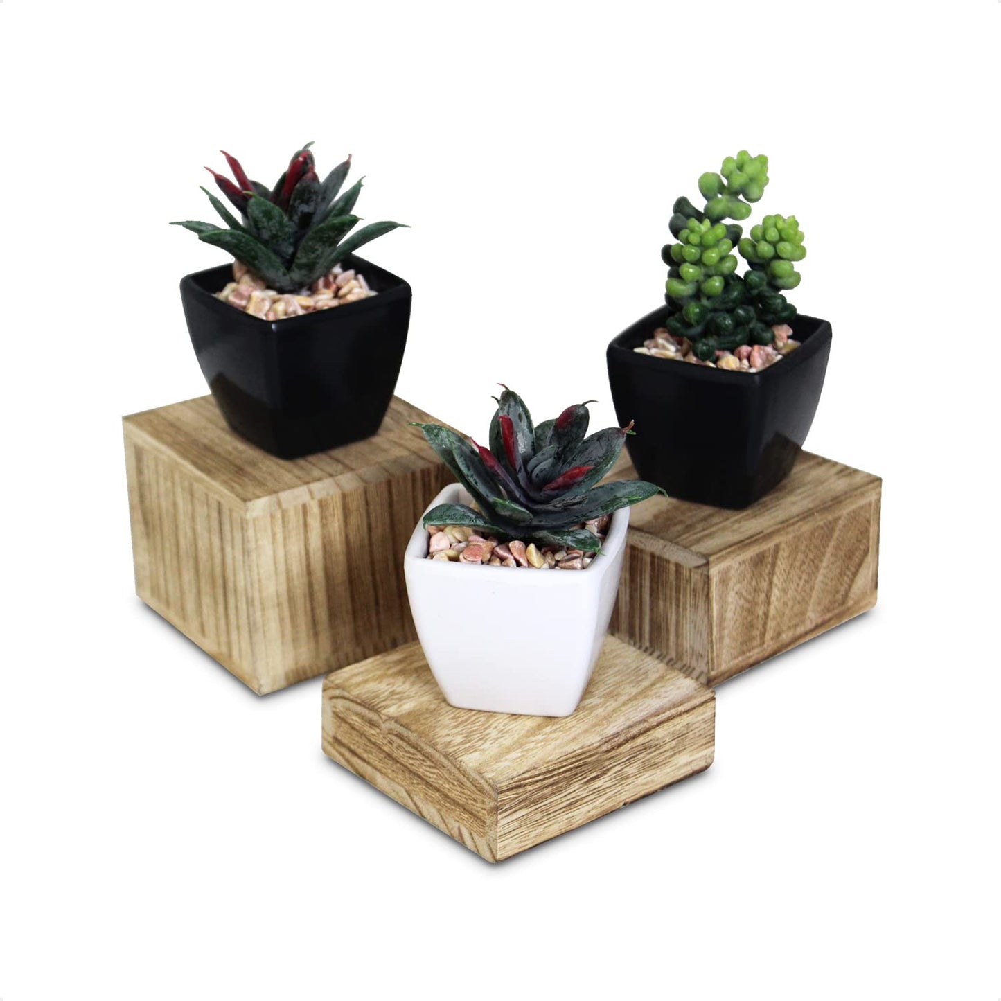 MOOCA 3-Piece Wooden Square Risers for Display Jewelry and Accessories Stand, Wood Display Stand, Oak Color