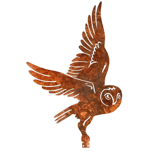 LUMINZENLUX Rusty Metal Owl Garden Ornament - Flying Owl Statue for Outdoor Decor, Fence Decoration with Mounting Screws, Vintage Rustic Bird Sculpture for Yard, Patio & Lawn