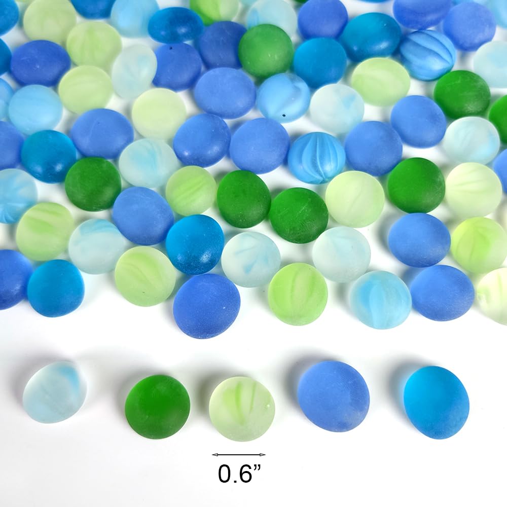 Ocefeiyue Frosted Sea Glass Gems Flat Marbles Pebbles Gemstones for Vases,Aquarium,Fountain Stones,Mancala Board,Craft Mosaics Arts,Garden Plants,DIY Ornaments,Ocean Style,0.68 LB