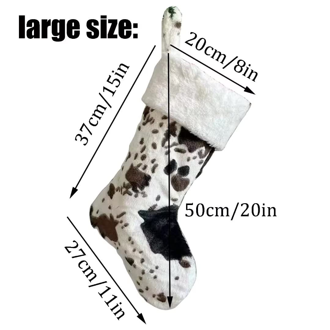 OLLULL Christmas Stockings, Cow Faux Fur Large Xmas Stockings Hanging Ornaments 2 Pack 20 Inch