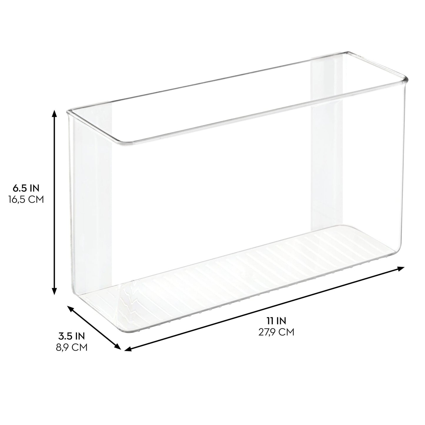 iDesign AFFIXX Plastic Wall Mount Organizer for Kitchen Bathroom, Office, Bedroom, Garage, Craft Room, 3.5" x 11" x 6.5", Clear