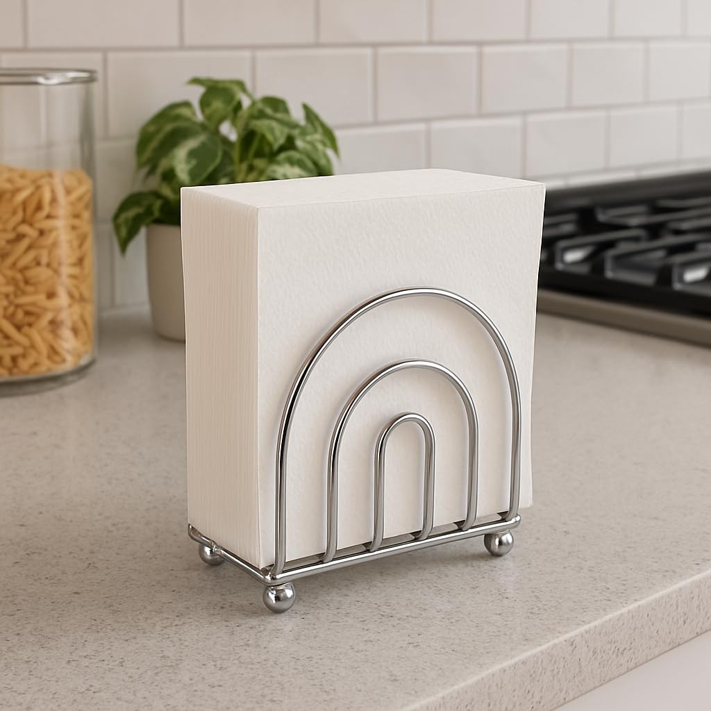 Paper Napkin Holder Tissue Dispenser for Kitchen Countertops, Dining Table, Picnic Table, Indoor & Outdoor Use, Chrome Finish (Classic)