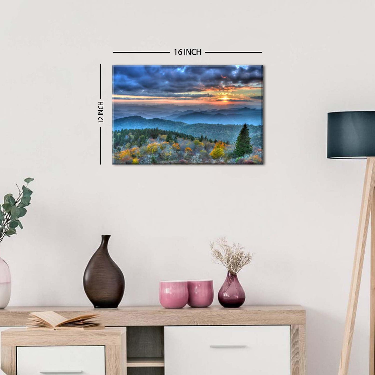Blue Ridge Mountains Wall Art for Living Room Decor Sunrise Smoky Mountains Pictures Nature National Park Poster Panoramic Forest Landscape Canvas Prints Painting for Bedroom Office Decoration 12x16"