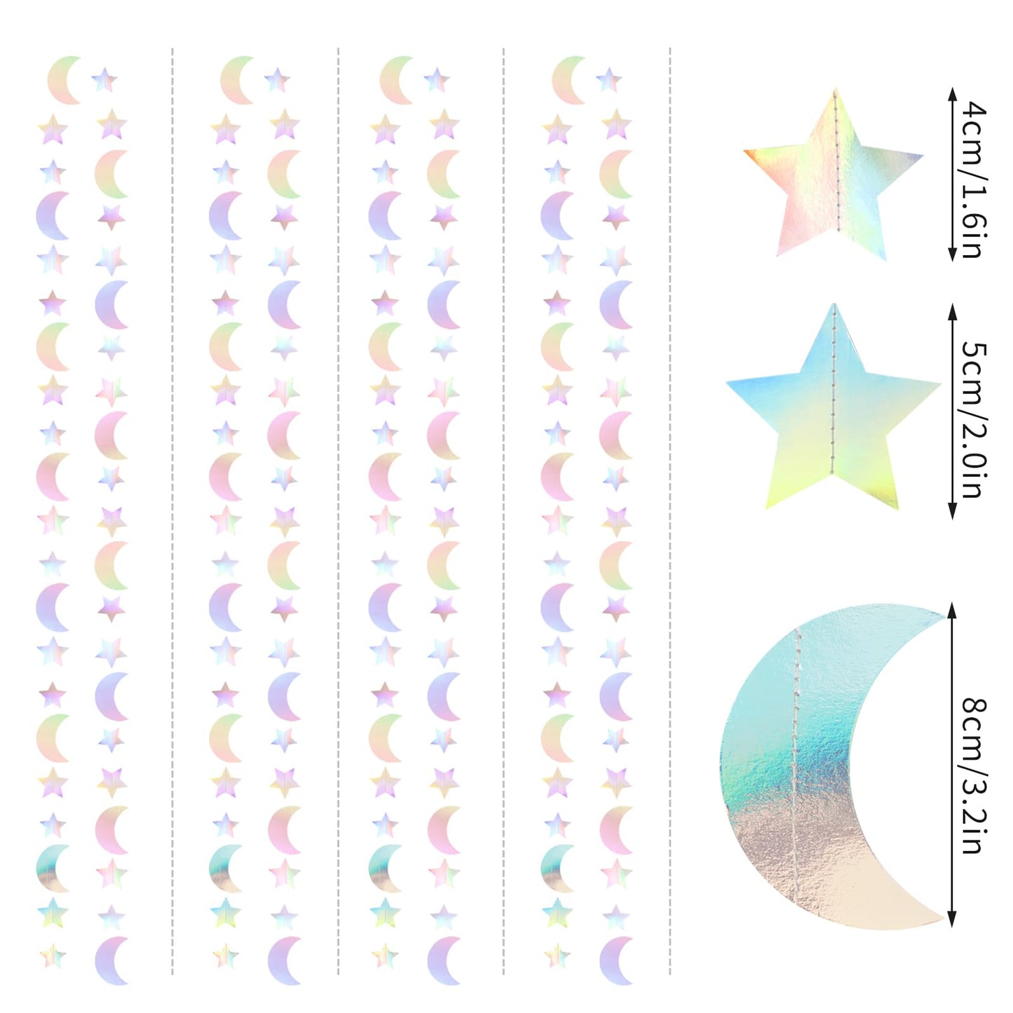 Iridescent Disco-Holographic Party-Decorations Moon-Star Garland - 62Ft Twinkle Little Star Hanging Neon Streamers Banner,Eid Ramadan Mubarak Decoration Birthday Wedding Baby Shower Decor Panduola