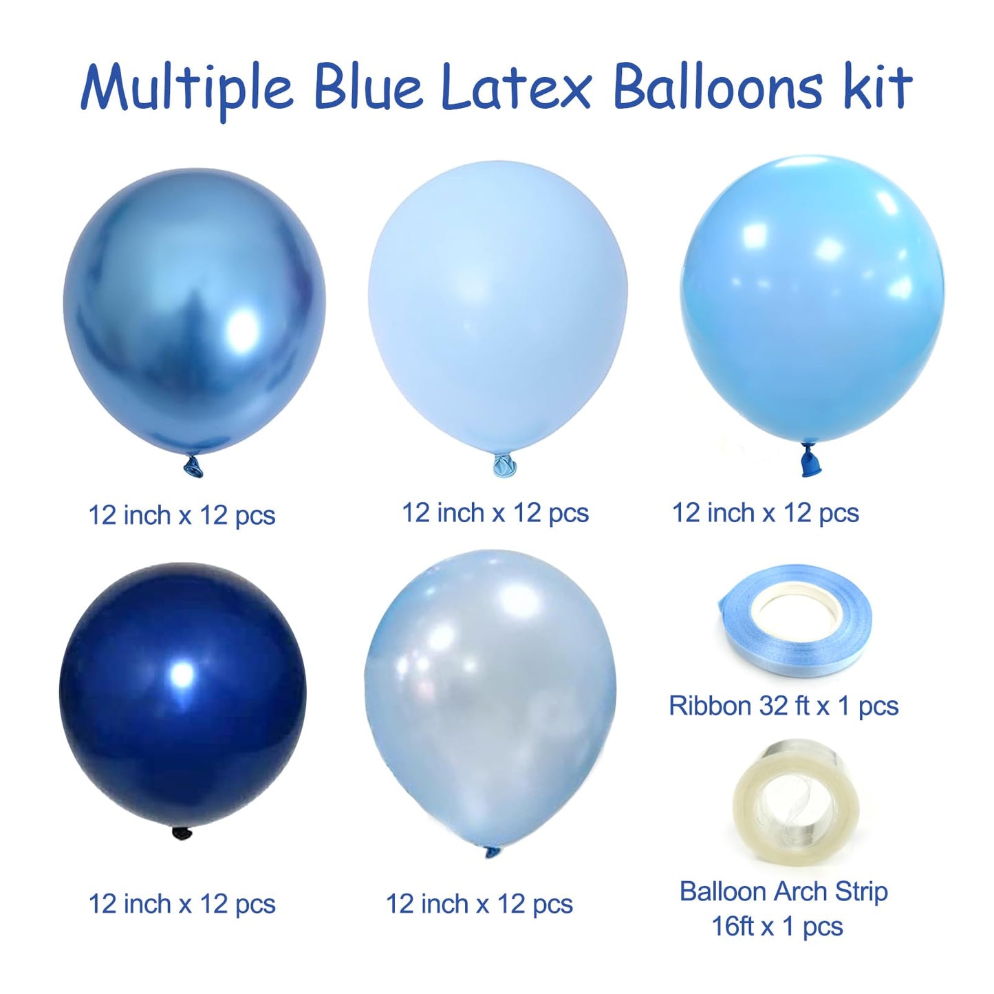 Blue Balloons Metallic Blue Balloon, 60Pcs 12Inch Chrome Blue Balloons Kit Macaron Light Pearl Navy Blue Latex Balloons for Birthday Wedding Party Decoration