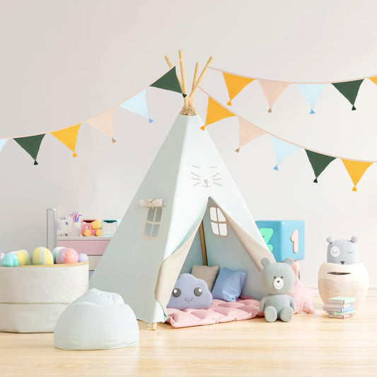 G2PLUS Cotton Fabric Bunting Banner, 9Ft Colorful Triangle Pennant Banner Flag, 12pcs Double-Sided Bunting Garland with Tassels for Birthday, Nursery, Baby Shower, Classroom Hanging Decor