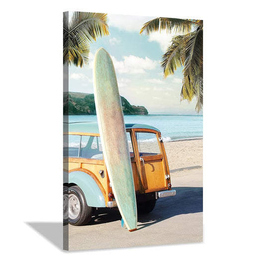 Hardy Gallery coastal wall art surfboard pictures: beach car wall decor seaside artwork surfing ocean print in beach canvas painting for bathroom 11" x 16"