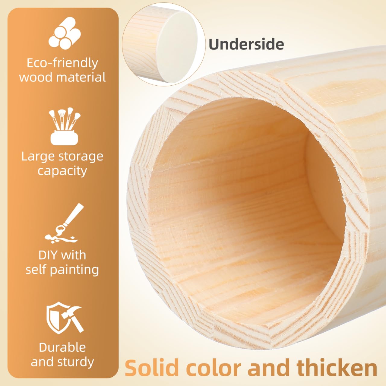 ARTIBETTER 2pcs Unfinished Wooden Pencil Holder Pine Pen Cup Wood Desk Pencil Holder Stand Rustic Makeup Brush Storage Kitchen Cookware Organizer for DIY Graffiti Round