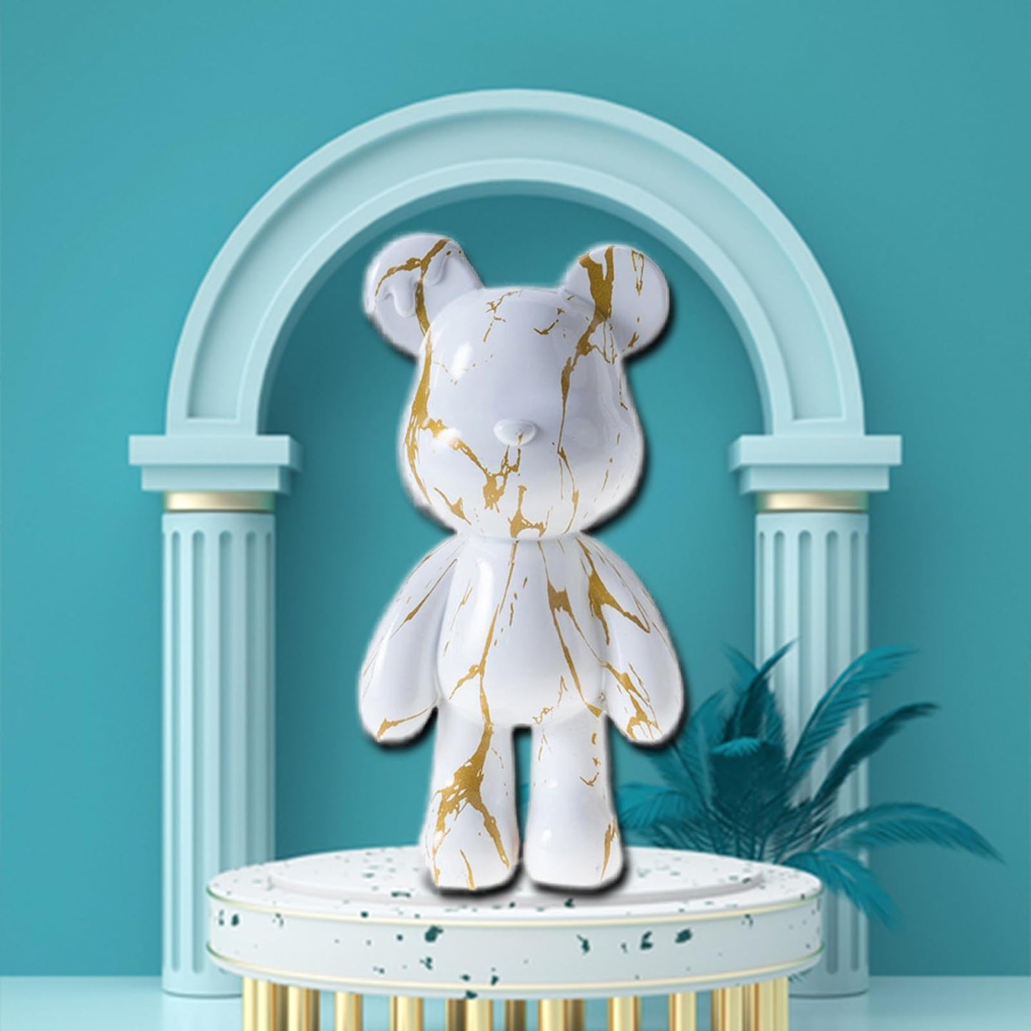 Bear Statue Resin Graffiti Animal Sculpture for Home, Office Decor, Abstract Design for Birthday, Anniversary and Gift Present (Gold Stripe)