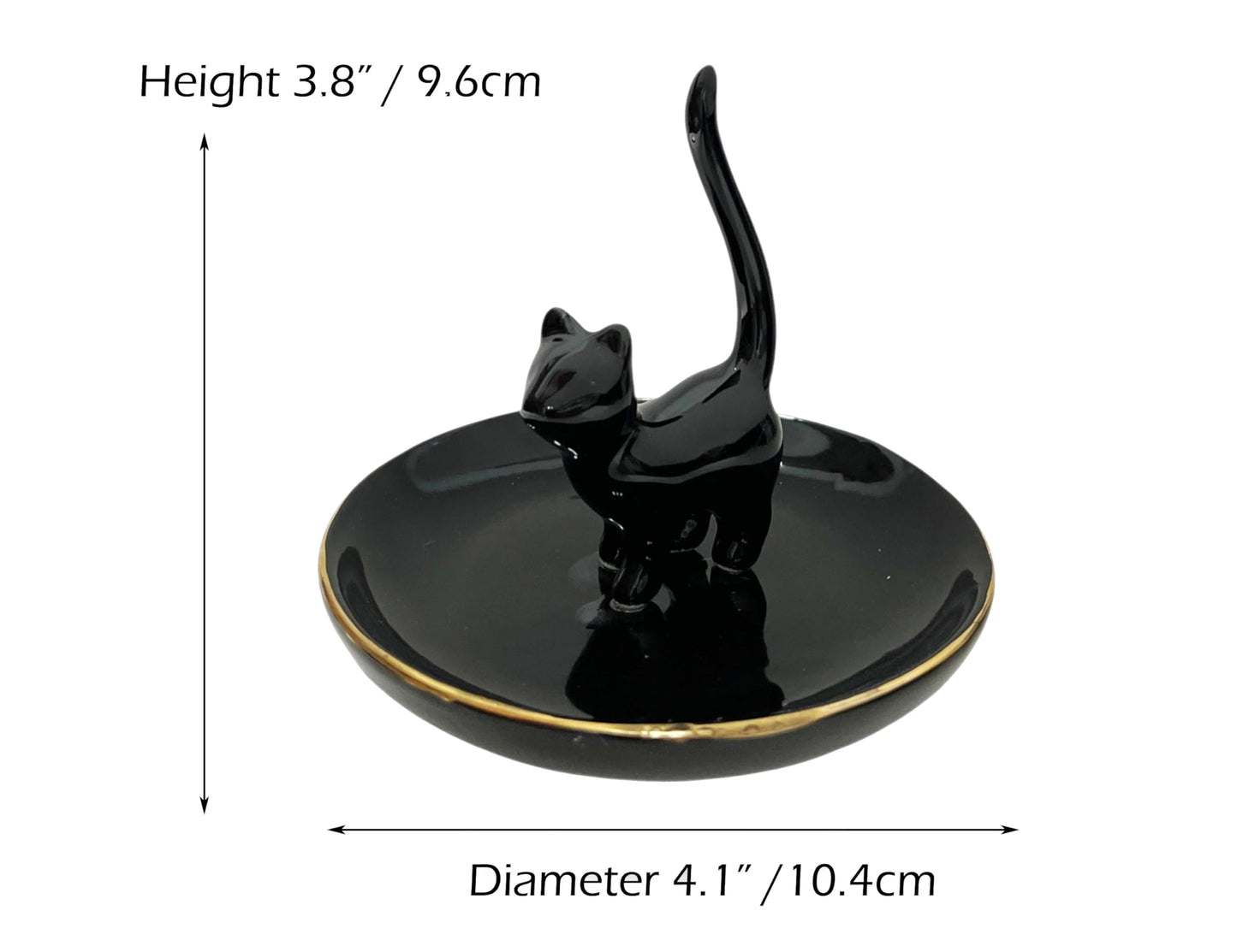 ROSA&ROSE Cat Ring Holder Trinket Tray Ceramic Jewelry Dish Porcelain Ring Organizer–Gift for Women,Girlfriend,Wife,Birthday or Anniversary (Black)