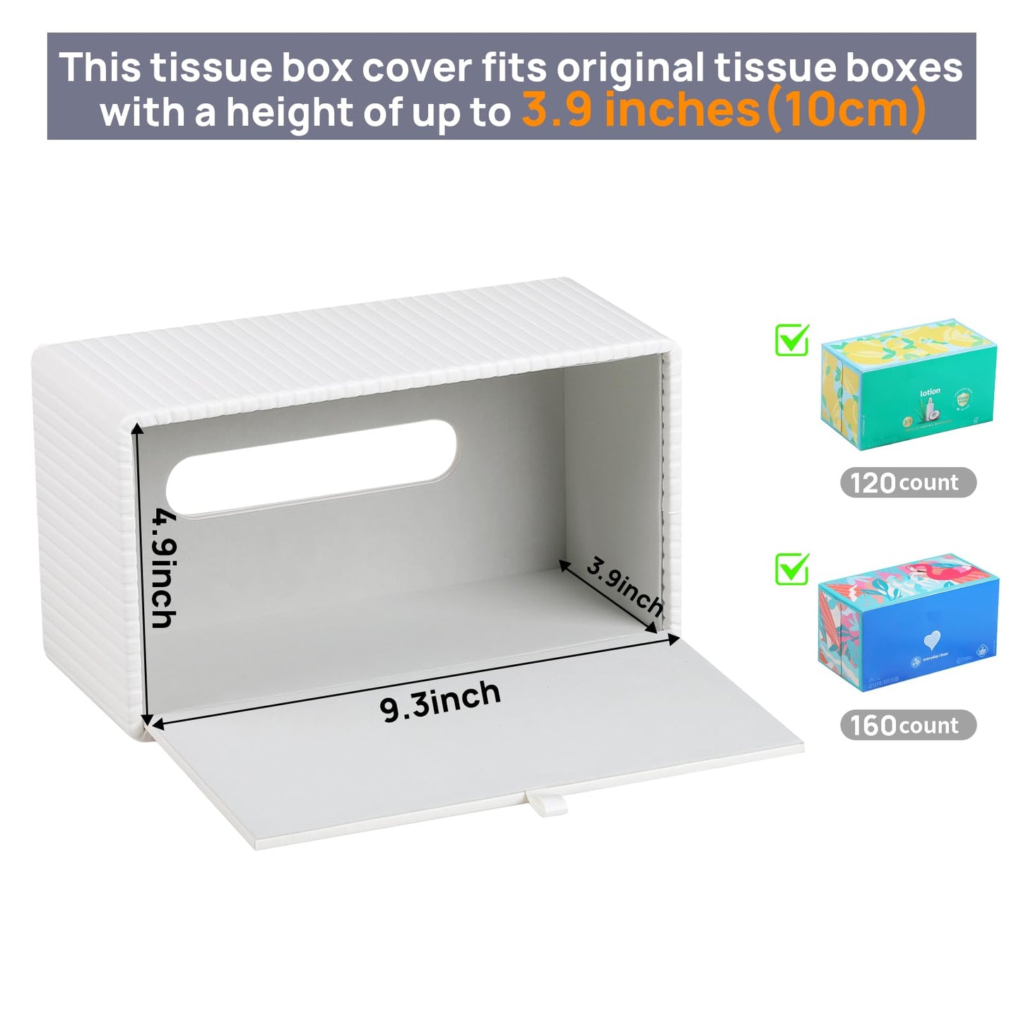MEIBOOCH PU Leather Tissue Box Cover for up to 3.9" High Boxes, Rectangle Tissue Box Holder for Bathroom Bedroom Living Room Office (Ivory)