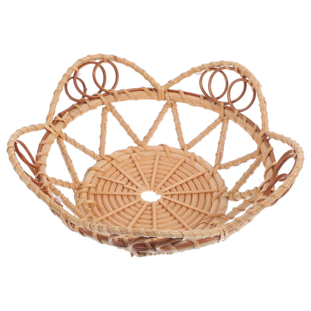 Amosfun Rattan Woven Snack Serving Bowl 6.10X6.10X2.16In Handwoven Decorative Fruit Bread Basket Multi-Purpose Storage Tray for Home Hotel Shop