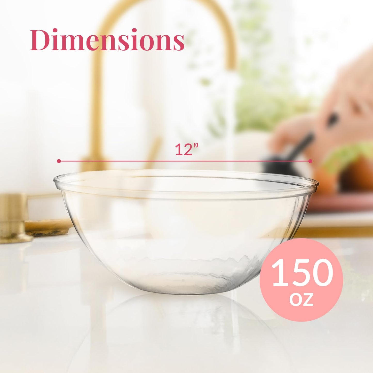 Prestee 4 Pack Clear Plastic Serving Bowls 150 Oz - Large Round Punch Bowl and Plastic Bowls for Parties, Salads, Chips, and Catering - Durable Disposable Serving Bowl for Events and Buffets