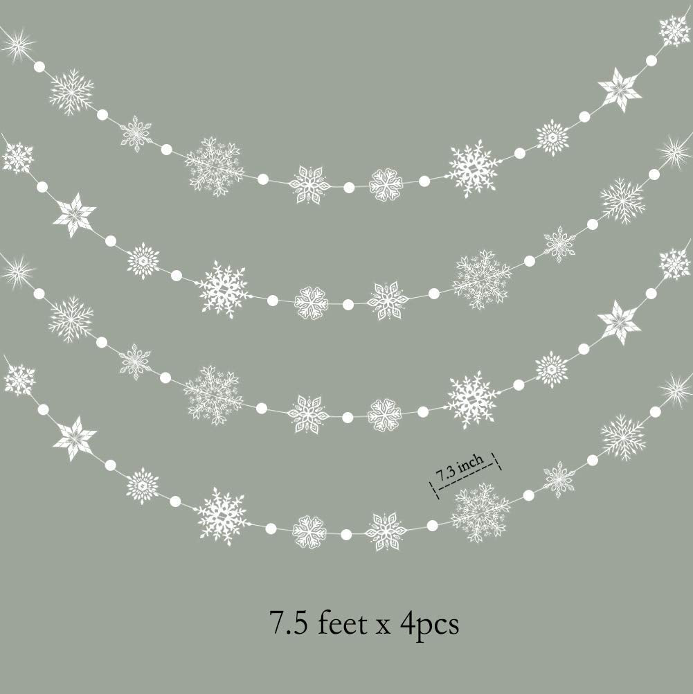 Decor365 Snowflake Garland Winter Wonderland Decorations White Snow Flake Garlands Hanging Snowflake Decorations from Ceiling Classroom Winter Decor Christmas Frozen Birthday Party Backdrop