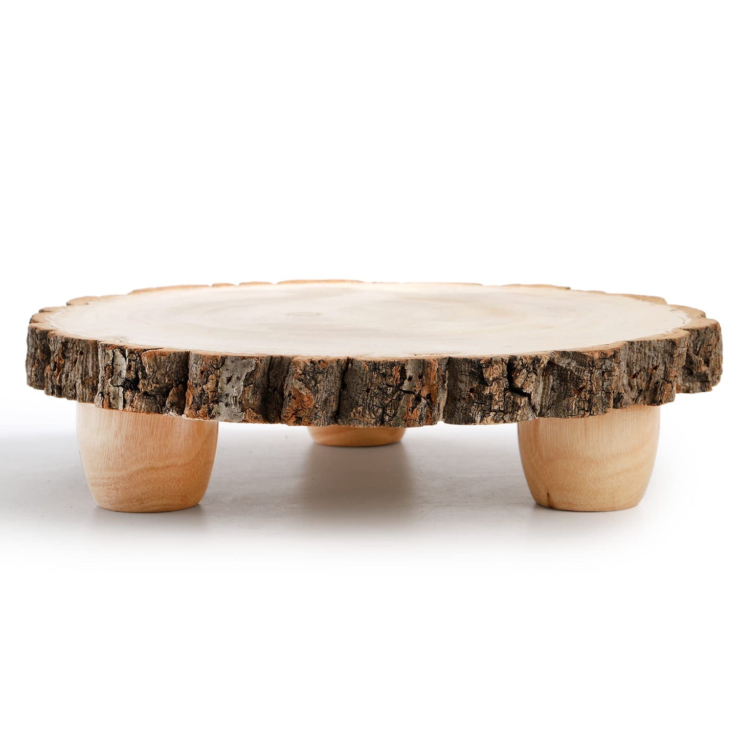 Frcctre 11 Inch Wood Cake Stand, Round Wooden Cupcake Pedestal, Paulownia Woods Slice with Legs, Rustic Cake Holder Wooden Serving Tray Serving Board Display Wood Plant Stand