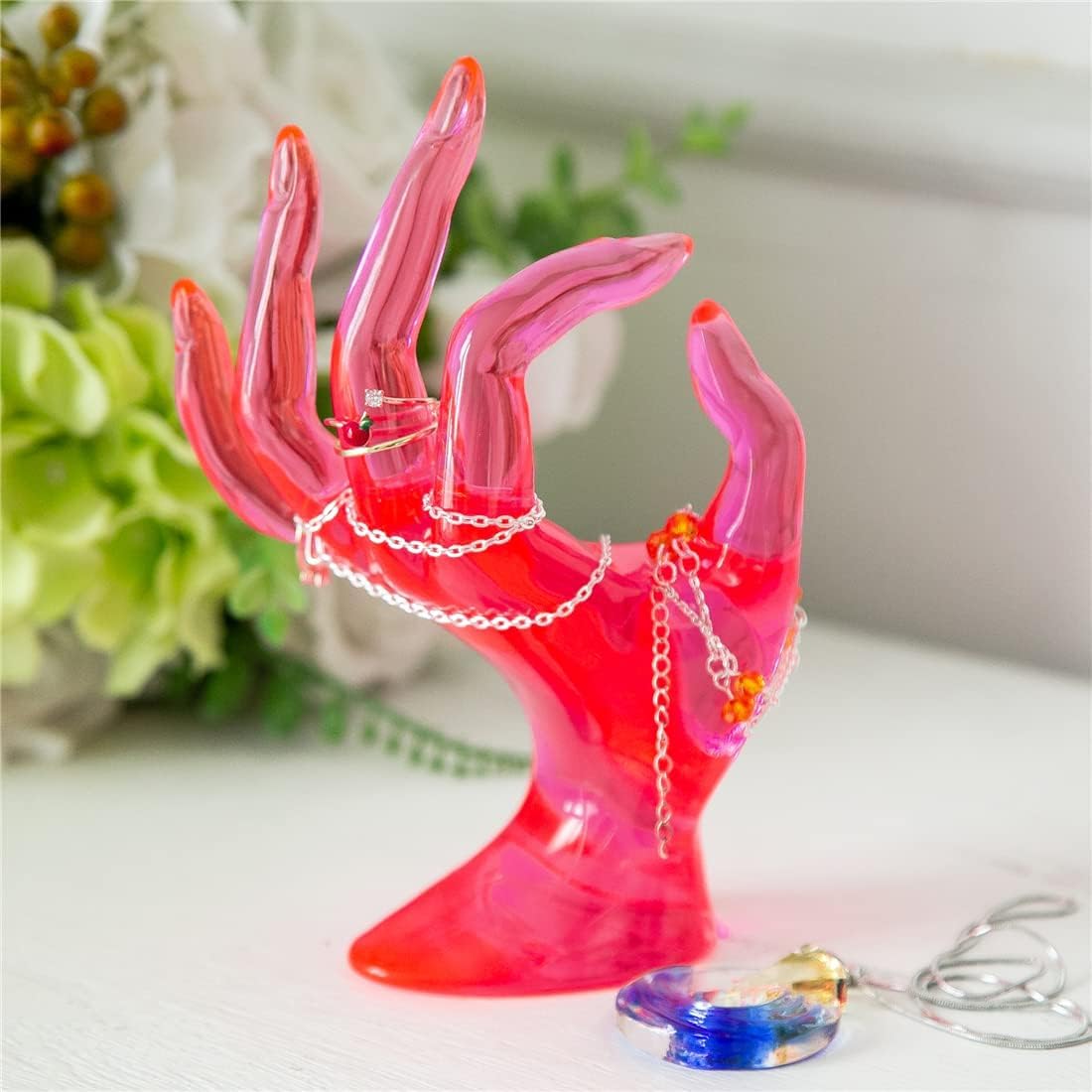 Maxsirui Hand Form Ring Holder Jewelry Display Organization Rack Bracelet Ring Watch Stand Support Aesthetic Y2k Room Decor (Rose Red)