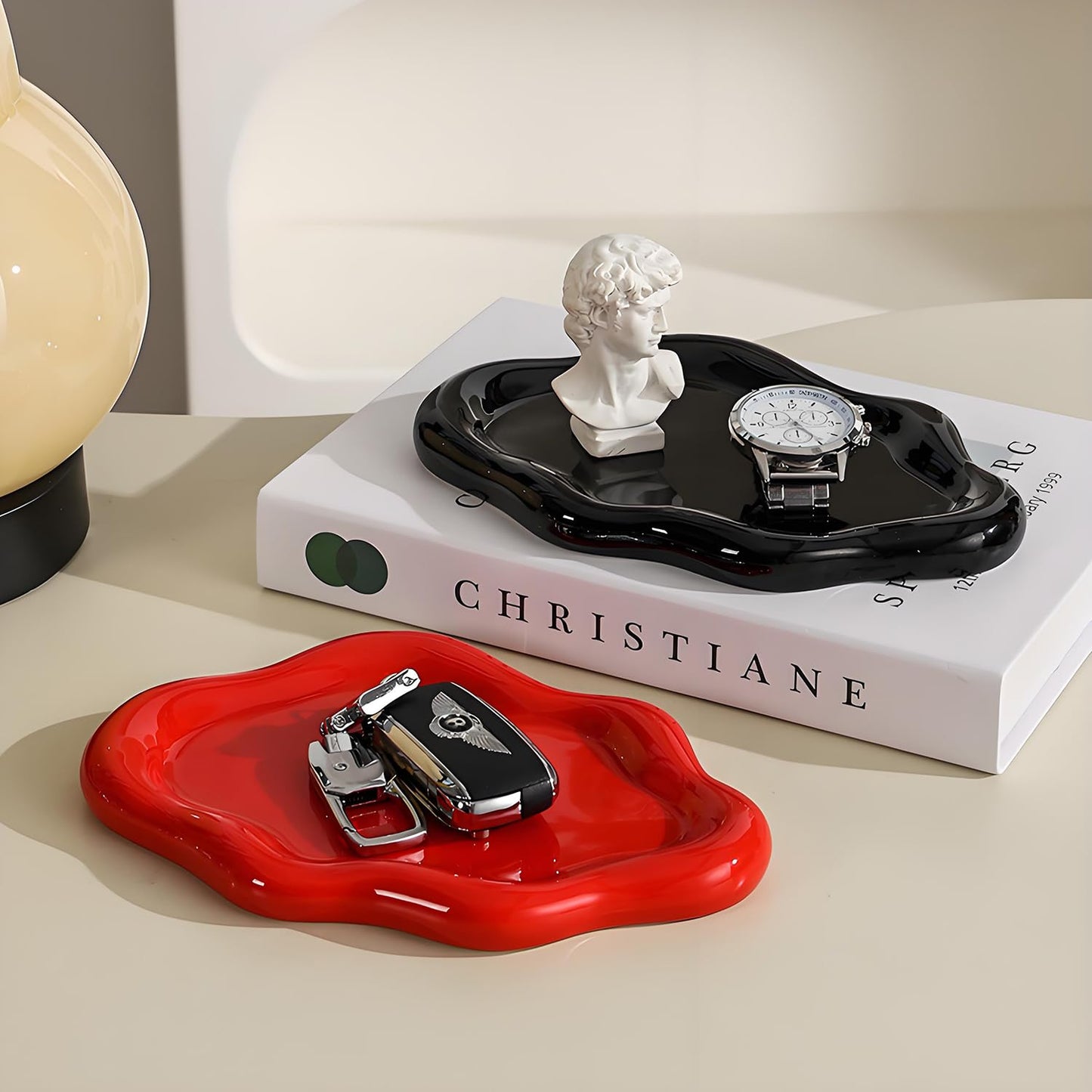 Ceramic Jewellery Dish Trinket Dish Jewelry Tray Cloud Shape Tray Perfume Tray Rings/Earrings/Bracelets/Watch/Keys Tray for Valentine's Day//Mother's Day/Birthday Gift (Black)
