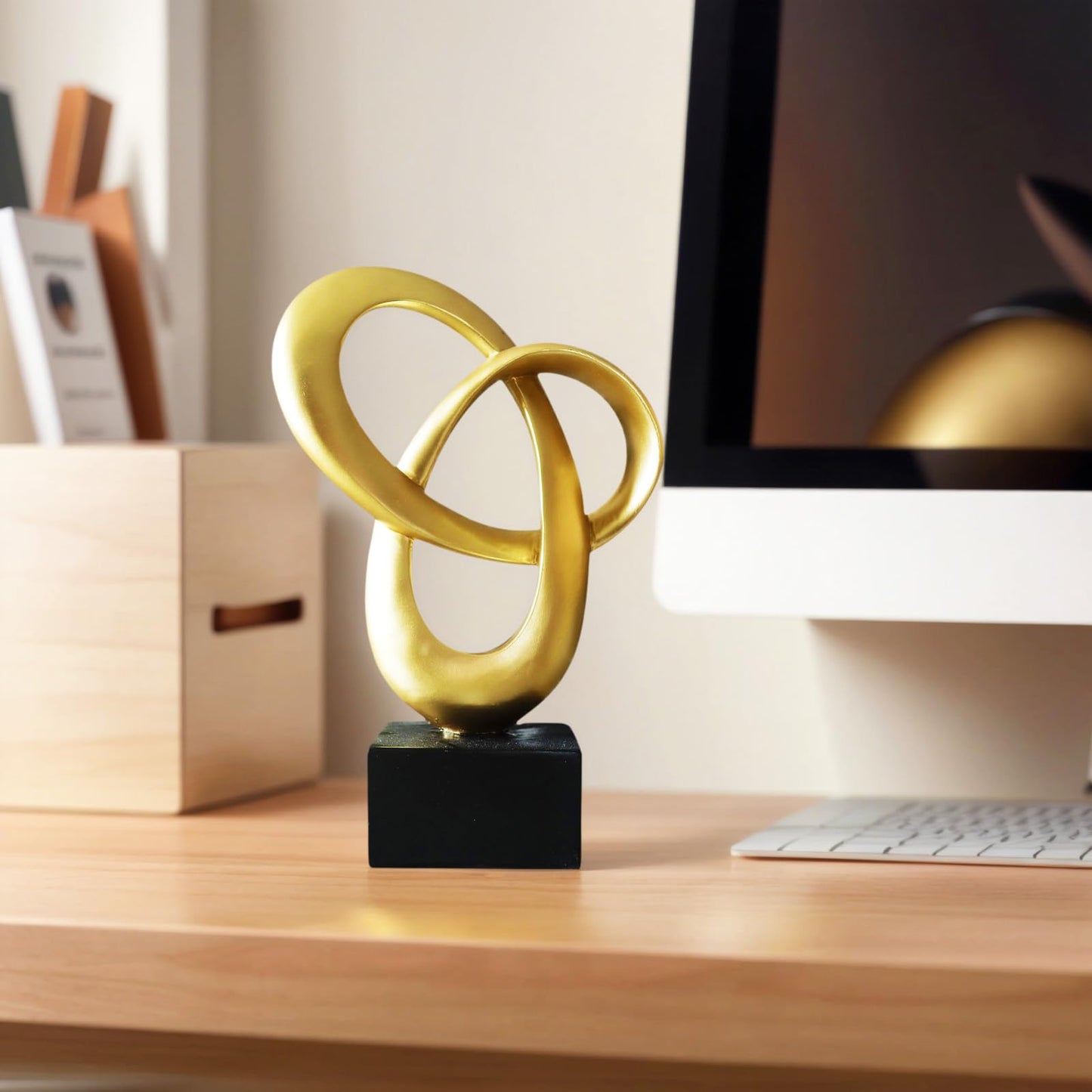 Dosker Knot Decor Mobius Stripe Statue,Modern Abstract Sculpture for Home Decor,Coffee Table Decor for Living Room,Office(Gold)