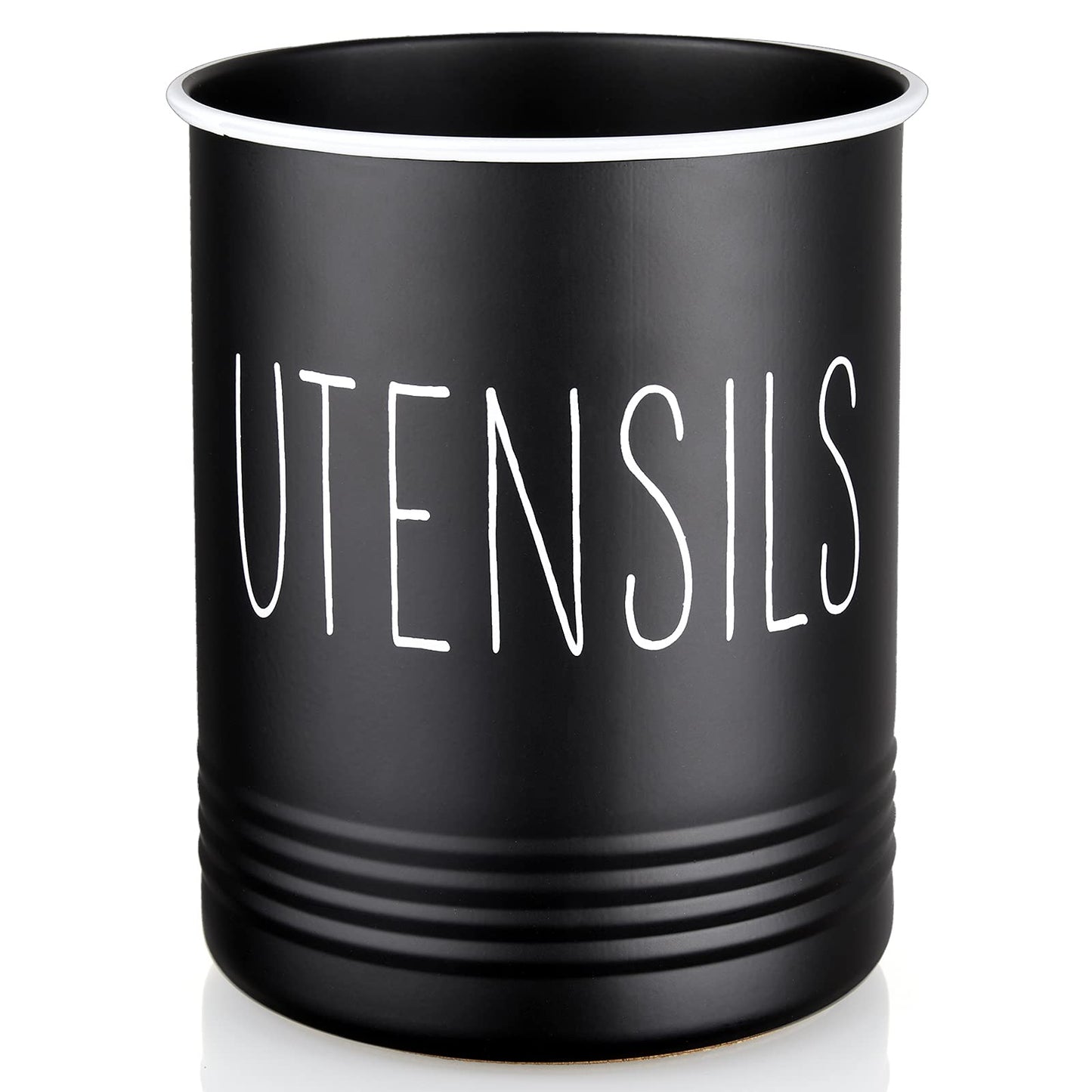 Kitchen Utensil Holder, 6.7" Utensil Holder for Kitchen Counter, Cooking Utensil Crock with Cork Bottom, Modern Farmhouse Decor, Countertop Utensil Storage Organizer Caddy, Black