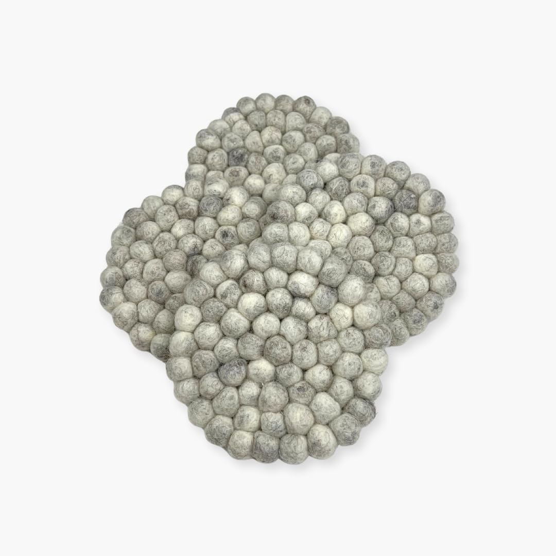 Humble Hilo Handmade Felt Coaster, 3.9 inches, Set of 4 (Grey Marbelized)
