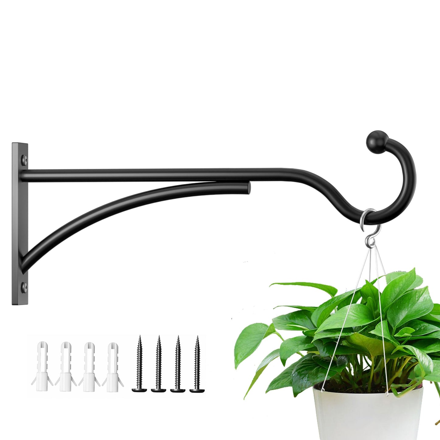 saffruff 11 Inch Heavy Duty Plant Hangers Outdoor, Metal Plant Brackets for Hanging Baskets, Plant Wall Hooks for Bird Feeders, Wind Chimes & Lanterns, Premium Metal Hooks Matte Black, 30lbs Capacity