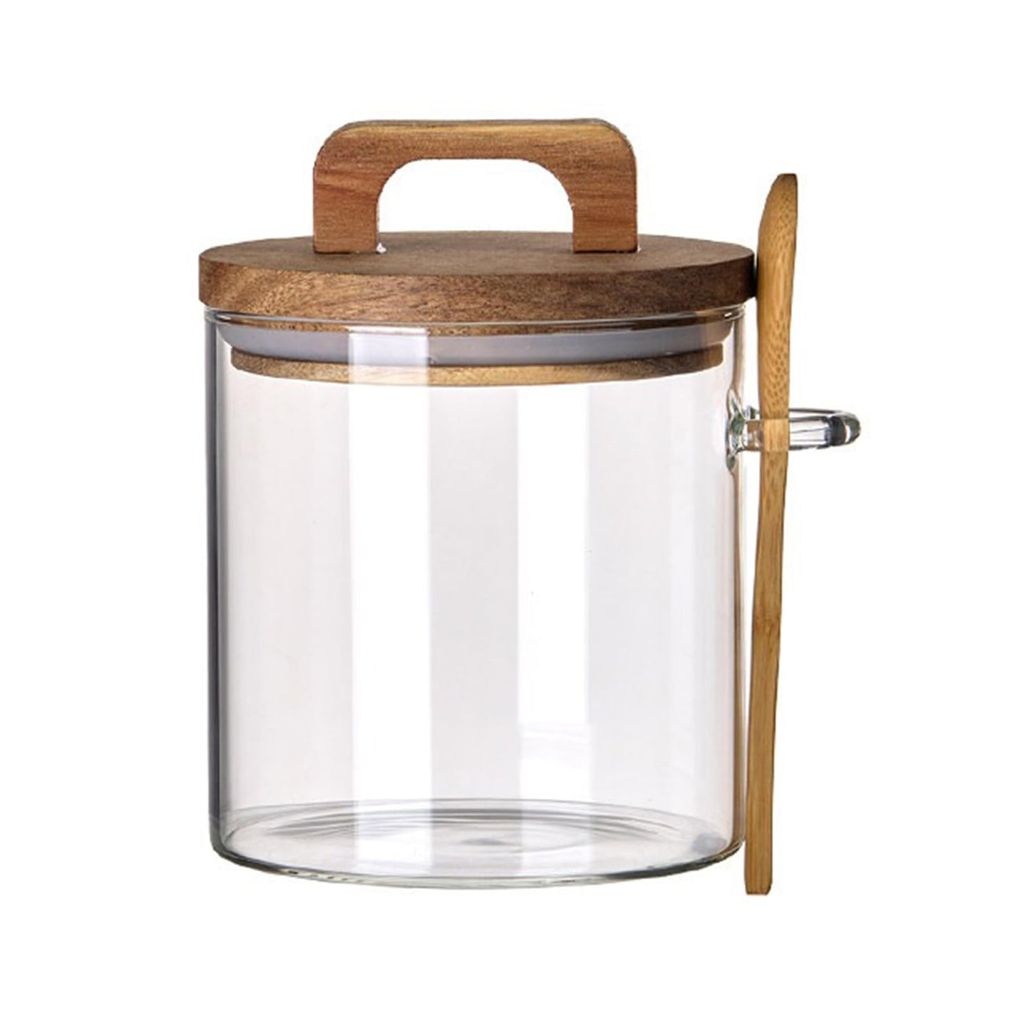 Coriario 24 OZ Glass Jar with Wooden Lid and Spoon Airtight Glass Candy Jars Wide Mouth Clear Glass Coffee Storage Canister Handle Lids for Food Sugar Cookie Tea Decorative