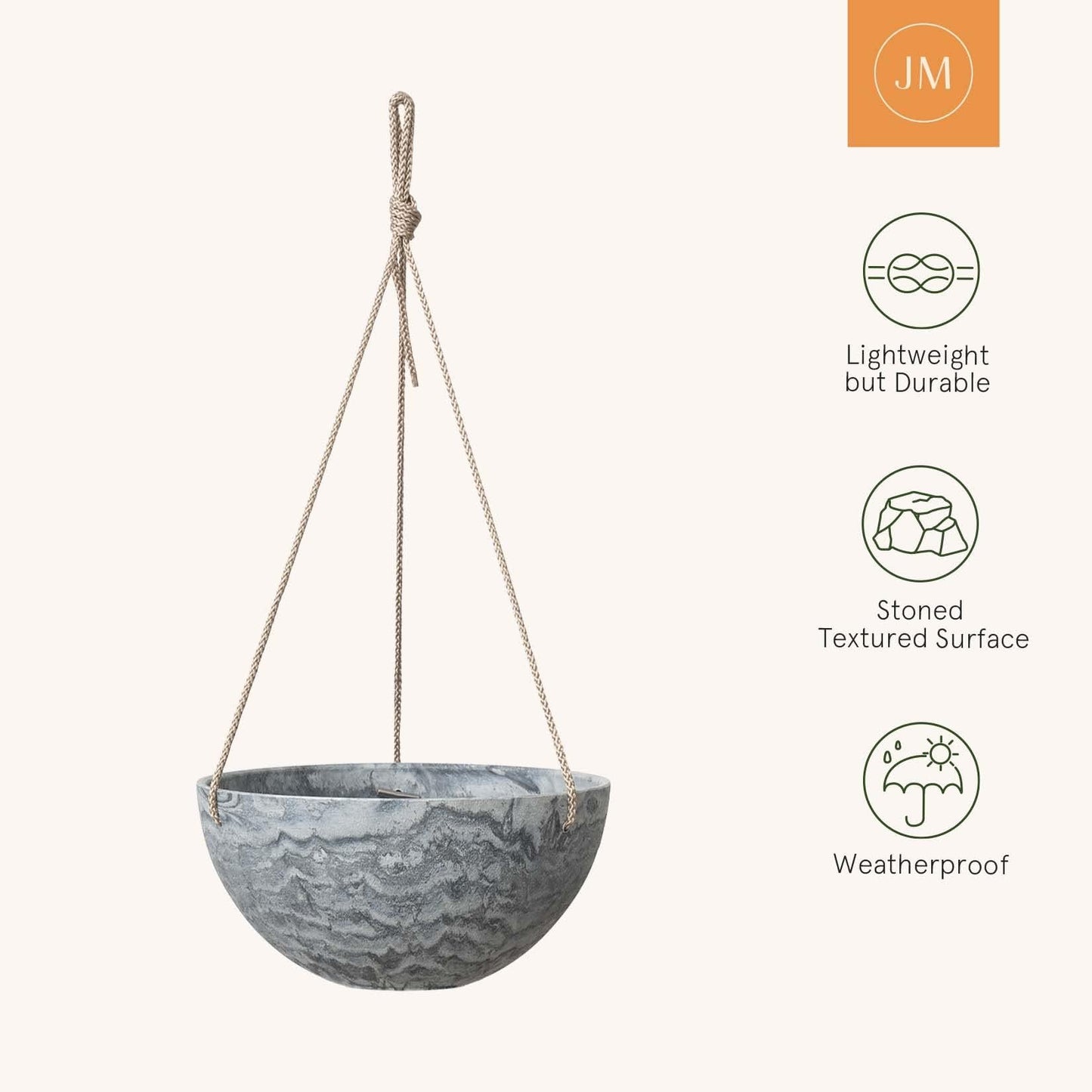 LA JOLIE MUSE Hanging Planter Flower Plant Pots - 9.84 Inch Indoor Outdoor Balcony Patio Hanging Basket Set of 2, Marble Pattern