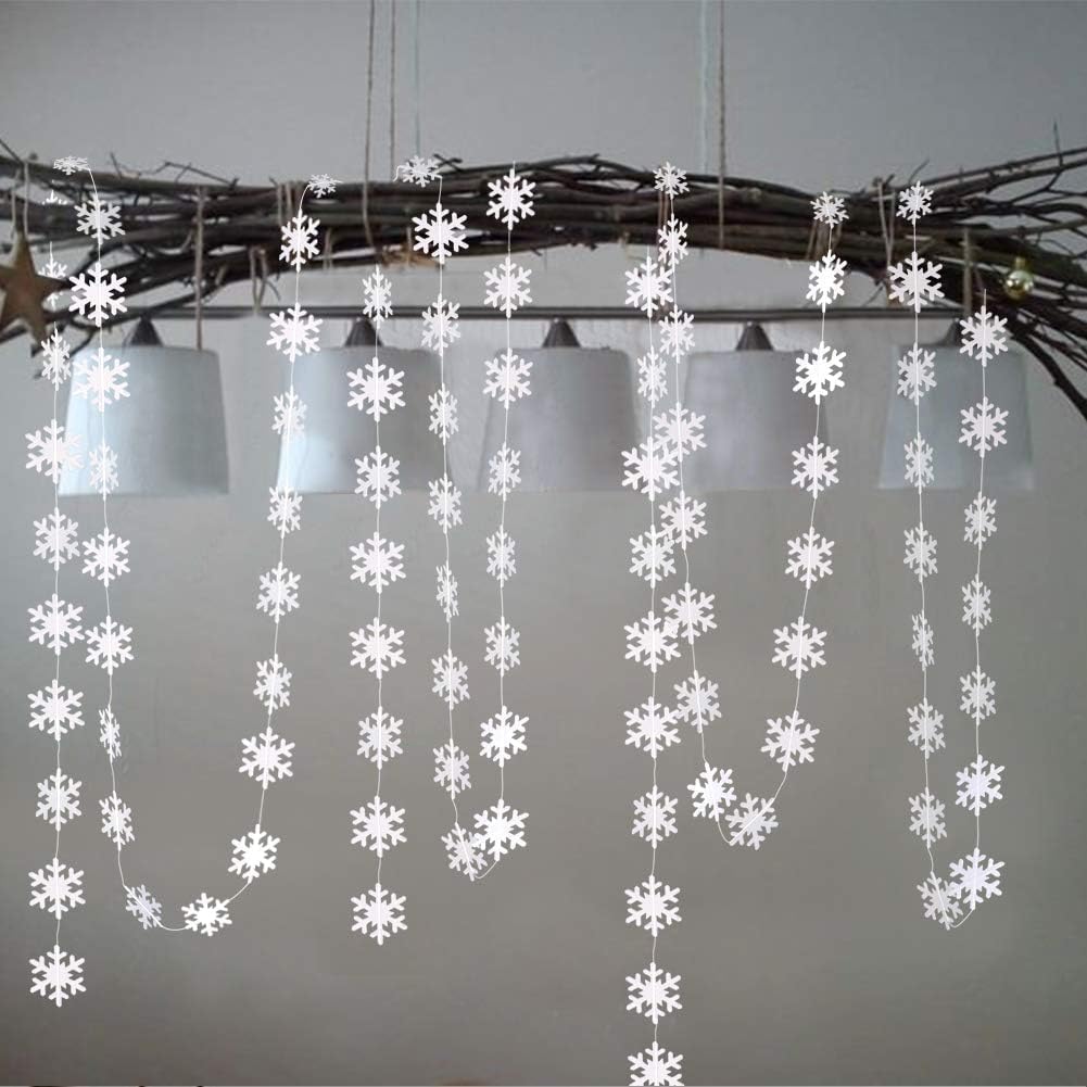 Cheerland Clearance Winter Wonderland Decorations White Snowflake Garland Hanging Paper Snowflakes Decor Snow Flake Streamer for Birthday Holiday Baby Shower Office Classroom January Party Supplies