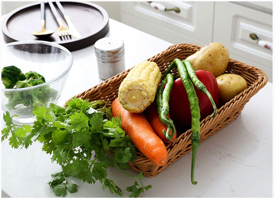 Teng Lang 15.8" Fruit Baskets Wicker Bread Basket, Woven Tabletop Food Fruit Vegetables Serving, Restaurant Serving Basket,Brown(2 PACKS)