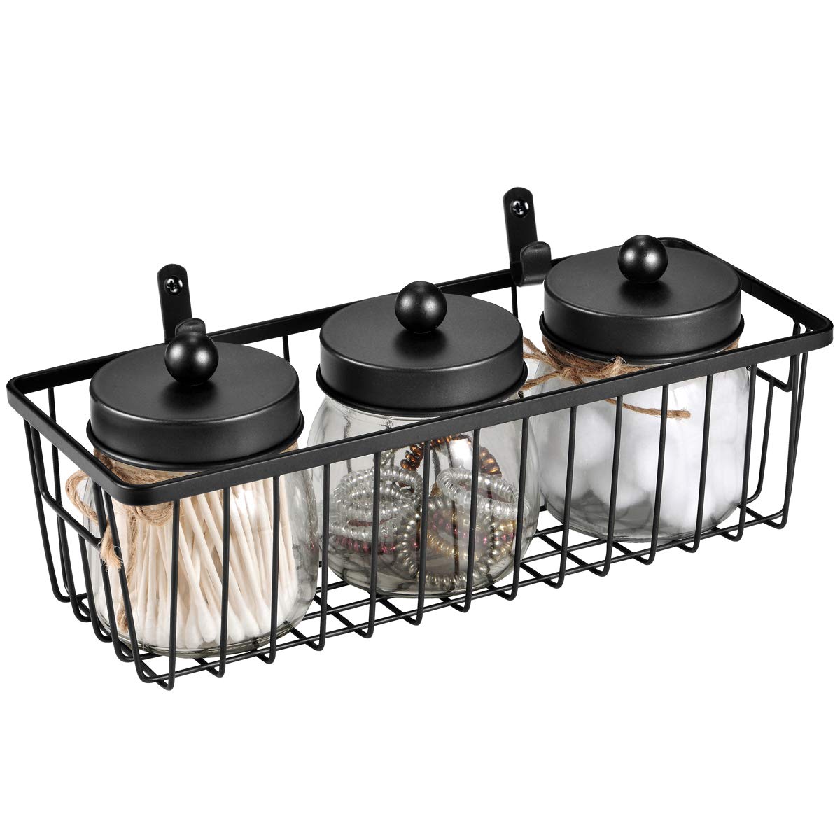 SheeChung Farmhouse Decor Metal Wire Bathroom Storage Organizer Basket Bins - for Cabinets, Shelves, Closets, Vanity Countertops, Under Sinks, Pantry, Laundry Room, Garage - Small, 2 Pack (Black)