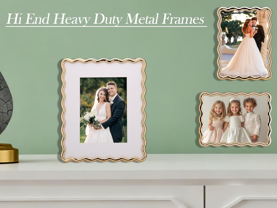 GorYeeFine Gold 4 x 6'' High-End Zinc Alloy Picture Frame with Wave Design - Modern Glamour 6x4'' Pictures Frames for Desktop and Wall Décor