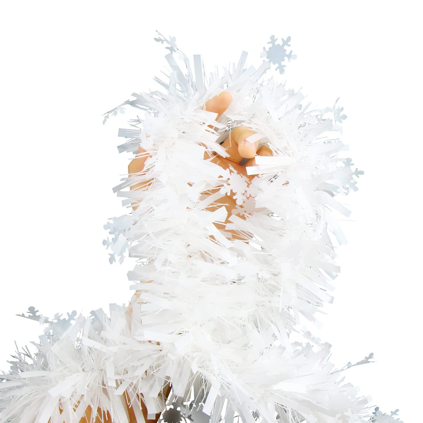 KIMOBER 32.8 Ft Christmas Tinsel Garland,White Metallic Garland with Snowflake for Christmas Tree Xmas Party Decorations