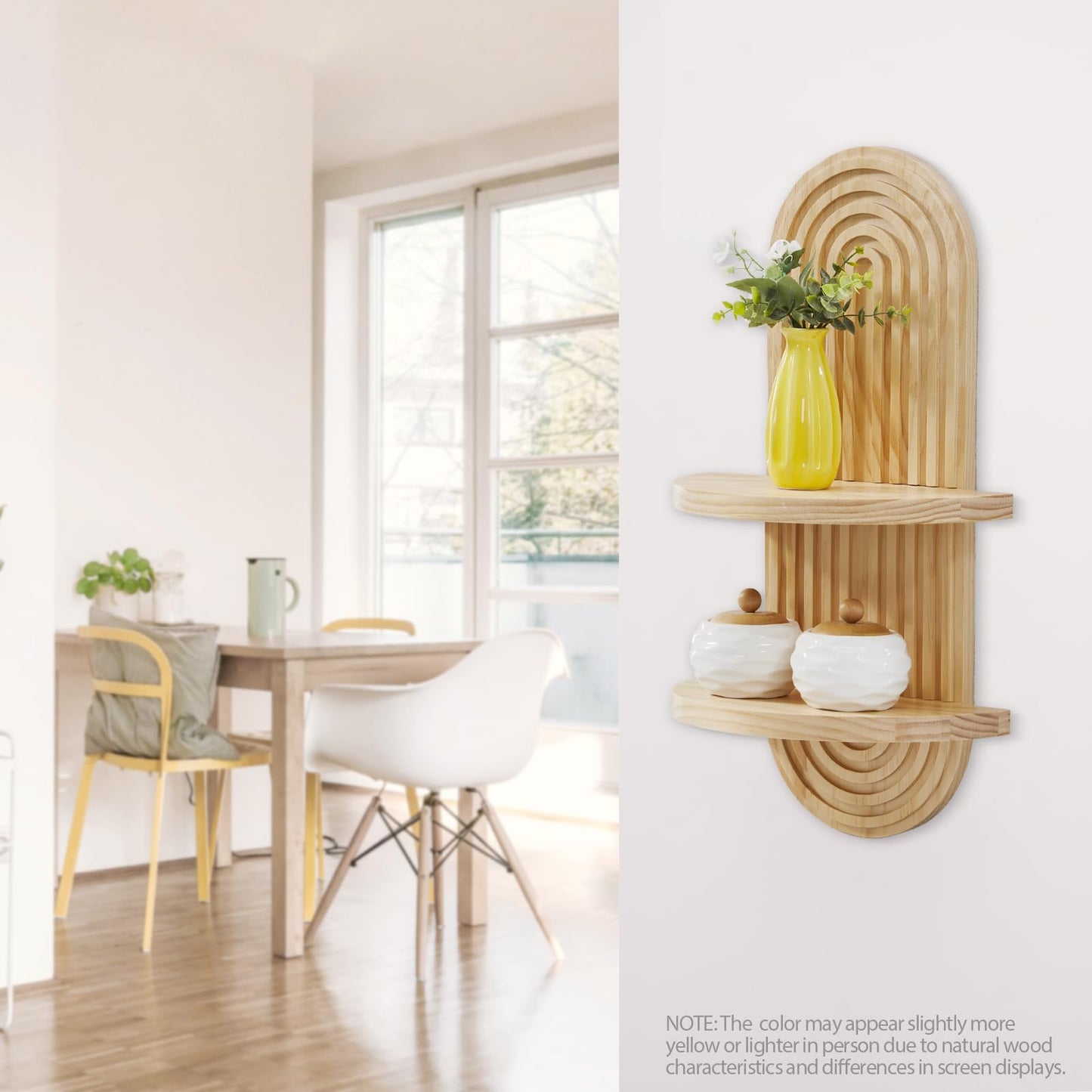 SweetSage Wooden Arched Wall Shelf - Boho Decor Floating Shelves Book Display Rainbow Shelf for Home Bedroom Living Room Nursery Office 22 x 11.8 Inches Natural