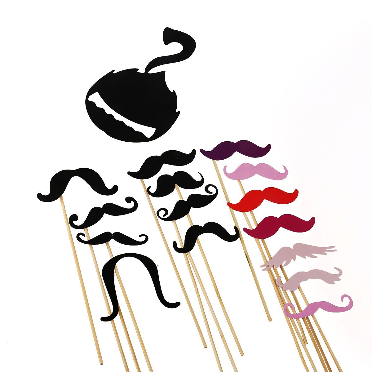 Tinksky Photo Booth Props 60 piece DIY Kit for Wedding Party Reunions Birthdays Photobooth Dress-up Accessories & Party Favors, Costumes with Mustache on a stick, Hats, Glasses, Mouth, Bowler, Bowties