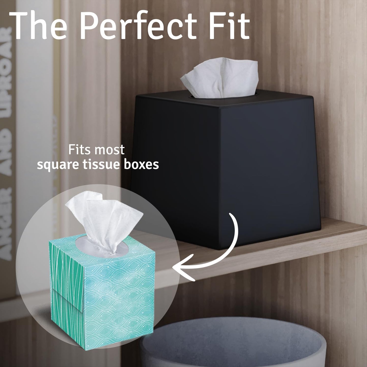 Creative Scents Black Tissue Box Cover Square - 1 Pack Plastic Cube Tissue Holder Dispenser - Decorative Facial Tissue Box Holder for Living Room, Office Desk - Vanity Countertop (5.5" x 5.5" x 5.6")