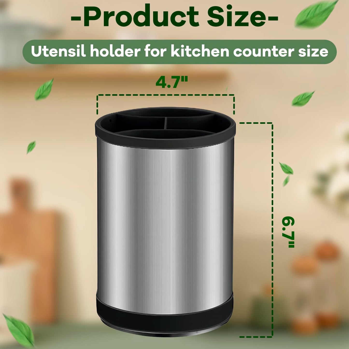 TIMENIL Kitchen Utensil Holder for Countertop, 360°Rotating Cooking Utensil Crocks，4 Compartment Stainless Steel Utensil Holder,6.7”Large Utensil Crock Spoon Fork Knife Holder For Kitchen Counter